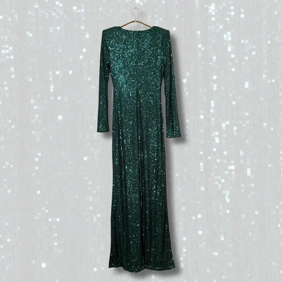 ✨ Ricarica Emerald Green Sequin Long Sleeve Maxi Gown - Size M - Picture 3 of 7